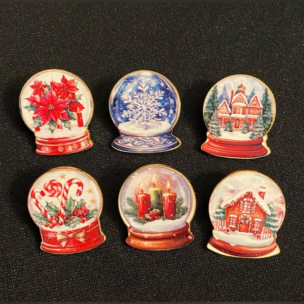 3/$15 Festive Christmas Snow Globe Enamel Pins/Magnets | The cutest pins around